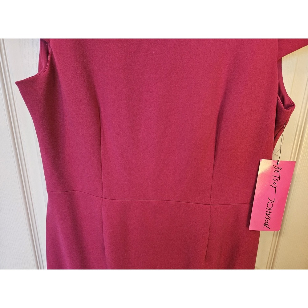 NWT Betsey Johnson Hot Pink Scuba Crepe Lined Midi Dress Back Zip Ruffled Hem 14 - Picture 3 of 12
